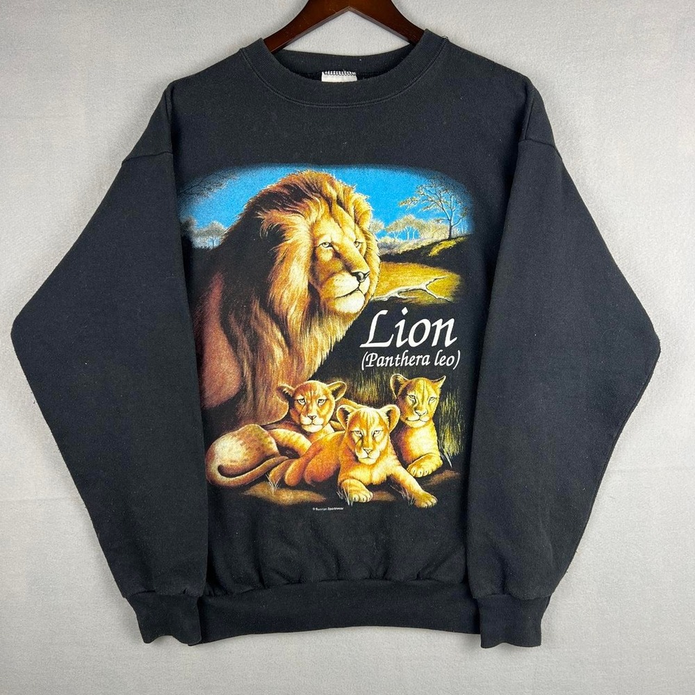 Vintage Lion Panthera Leo Black Tultex Nature Crewneck 90s